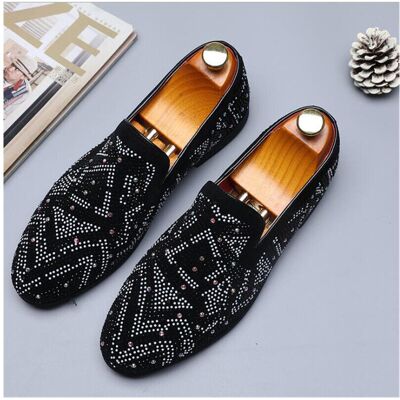 Unbranded (Black-14) Mens Glitter Party Wedding Shoes Mens Casual Flats Man Suede Leather Unbranded (Black-14) Mens Glitter Party Wedding Shoes Mens Casual Flats Man Suede Leather