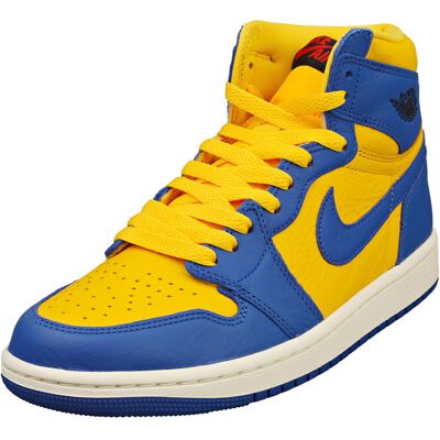 Nike Air Jordan 1 Retro Hi Womens Fashion Trainers in Yellow Blue - 6 UK Nike Air Jordan 1 Retro Hi Womens Fashion Trainers in Yellow Blue - 6 UK