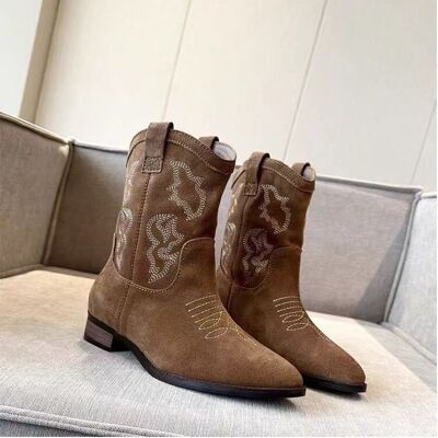 Unbranded (Khaki, 42) Stylish Womens Suede Short Ankle Cowboy Boots Chunky Heel Pointed To Unbranded (Khaki, 42) Stylish Womens Suede Short Ankle Cowboy Boots Chunky Heel Pointed To