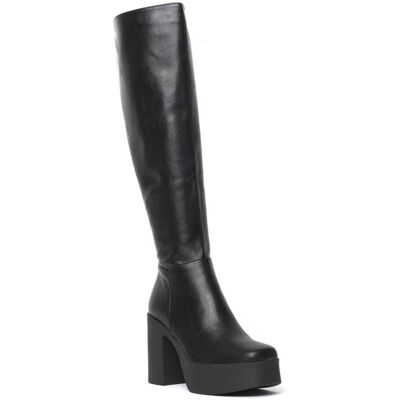 (UK5, Black) Lamoda Slick Nicks Wide Calf Platform Knee High Boots Black PU Wide (UK5, Black) Lamoda Slick Nicks Wide Calf Platform Knee High Boots Black PU Wide