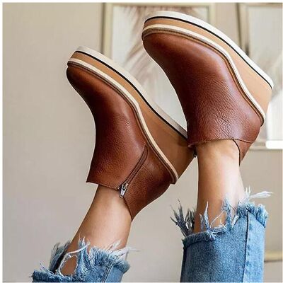 Unbranded (Brown, 35) Women's Premium Solid Colors Wedge Ankle Boots Round Toe Footwear We Unbranded (Brown, 35) Women's Premium Solid Colors Wedge Ankle Boots Round Toe Footwear We