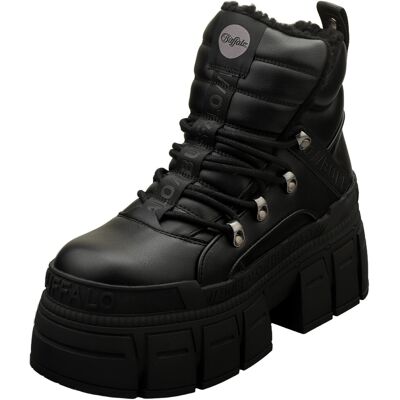 (6) Buffalo Gospher Hike Mid Pad Vegan Womens Platform Boots in Black (6) Buffalo Gospher Hike Mid Pad Vegan Womens Platform Boots in Black