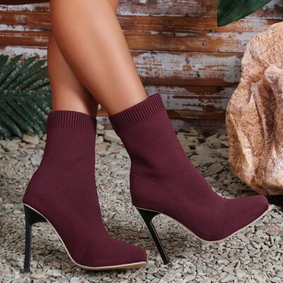 Unbranded (Burgundy, 36) Toe Elegant Pointed Breathable Knit Mid Calf High Heel Fashion Fo Unbranded (Burgundy, 36) Toe Elegant Pointed Breathable Knit Mid Calf High Heel Fashion Fo