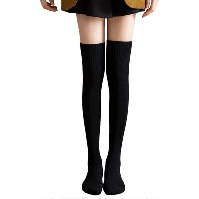 Kikidex (As show, Black) 1 Pair Japanese Style Solid Color Thickened Thigh Stockings Aut Kikidex (As show, Black) 1 Pair Japanese Style Solid Color Thickened Thigh Stockings Aut