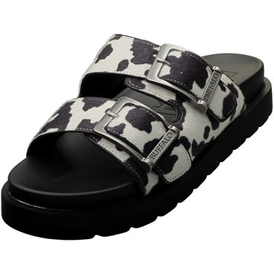 (7) Buffalo Raya Ari Vegan Womens Slide Sandals in Black White (7) Buffalo Raya Ari Vegan Womens Slide Sandals in Black White