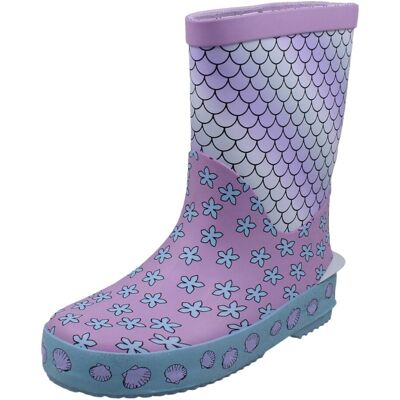 (Lilac, UK 8 Child) Childrens Clarks Pull On Wellington Boots Tarri Run - G Fit (Lilac, UK 8 Child) Childrens Clarks Pull On Wellington Boots Tarri Run - G Fit