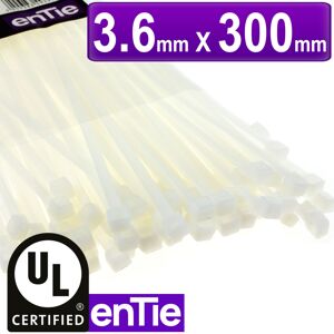 kenable enTie Natural White Cable Ties 3.6mm x 300mm Nylon 66 UL Approved [100 Pack]