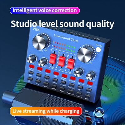 Jehiatek V8K Audio USB External Sound Card Multi Portable Microphone Live Broadcast for M Jehiatek V8K Audio USB External Sound Card Multi Portable Microphone Live Broadcast for M