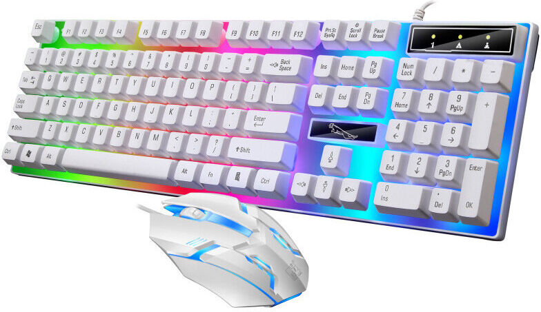 DINAMR (White) Usb Gaming Keyboard Mouse Combo Wired Rainbow Light Compueter Accessory