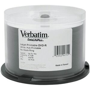 50 Pk 16x Verbatim DataLifePlus DVD-R 4.7GB White Printable 50 Pk 16x Verbatim DataLifePlus DVD-R 4.7GB White Printable
