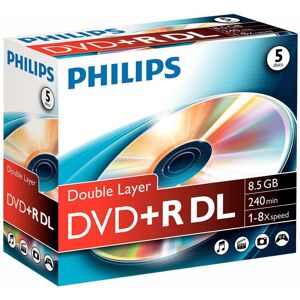 Philips - 8x Speed Double Layer DVD+R DL Blank DVDs - Jewel Case 5 Pack Philips - 8x Speed Double Layer DVD+R DL Blank DVDs - Jewel Case 5 Pack