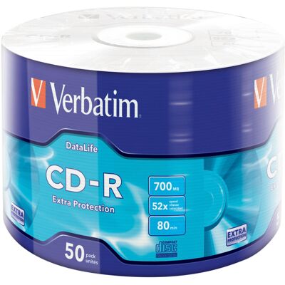 Verbatim 43787 52X 700MB 50Pk CD-R Extra Protection Wrap Spindle - Matt Silver Verbatim 43787 52X 700MB 50Pk CD-R Extra Protection Wrap Spindle - Matt Silver