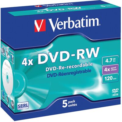 Verbatim DVD-RW 4.7 GB - 4x Burning Speed, Long Service Life, Scratch Protection Verbatim DVD-RW 4.7 GB - 4x Burning Speed, Long Service Life, Scratch Protection