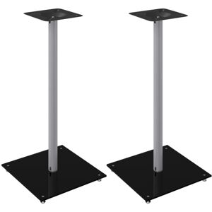 vidaXL Speaker Stand 2 pcs Black & Silver Tempered Glass - Speaker Stand vidaXL Speaker Stand 2 pcs Black & Silver Tempered Glass - Speaker Stand