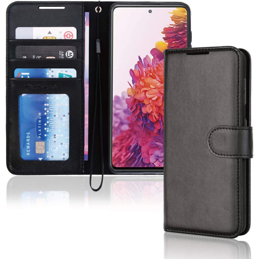 TECHGEAR Galaxy S20 FE Leather Wallet Case, Flip Protective Case Cover with Wall