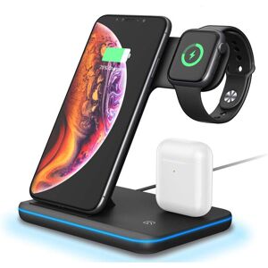 Ranpo (Black) 3 In 1 Wireless Charger 15W Qi Fast Charging Stand Dock For Airpods Pro Ranpo (Black) 3 In 1 Wireless Charger 15W Qi Fast Charging Stand Dock For Airpods Pro