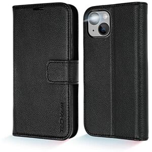 (Black) TECHGEAR Wallet Case for iPhone 14 Plus, Genuine Leather Magnetic Flip [ (Black) TECHGEAR Wallet Case for iPhone 14 Plus, Genuine Leather Magnetic Flip [