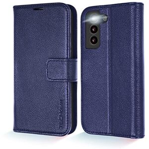 Techgear (Blue) Samsung Galaxy S22 Leather Wallet Case, Genuine Leather Magnetic Flip [RF Techgear (Blue) Samsung Galaxy S22 Leather Wallet Case, Genuine Leather Magnetic Flip [RF
