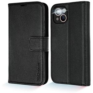 (Black) TECHGEAR Wallet Case for iPhone 13 Mini, Genuine Leather Magnetic Flip [ (Black) TECHGEAR Wallet Case for iPhone 13 Mini, Genuine Leather Magnetic Flip [