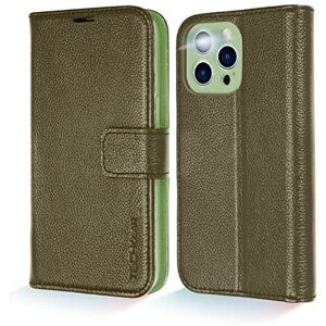 (Green) TECHGEAR Wallet Case for iPhone 13 Pro, Genuine Leather Magnetic Flip [R (Green) TECHGEAR Wallet Case for iPhone 13 Pro, Genuine Leather Magnetic Flip [R