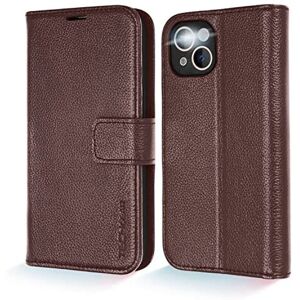 (Brown) TECHGEAR Wallet Case for iPhone 13 Mini, Genuine Leather Magnetic Flip [ (Brown) TECHGEAR Wallet Case for iPhone 13 Mini, Genuine Leather Magnetic Flip [