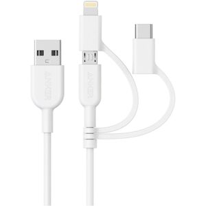 ANKER 3 in 1 8 Pin + Micro USB + USB-C / Type-C Interface MFI Certificated Data ANKER 3 in 1 8 Pin + Micro USB + USB-C / Type-C Interface MFI Certificated Data