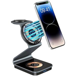 GreenZech (Black) 3-in-1 Magnetic Wireless Charger for Apple Devices - 15W Fast Charging w GreenZech (Black) 3-in-1 Magnetic Wireless Charger for Apple Devices - 15W Fast Charging w