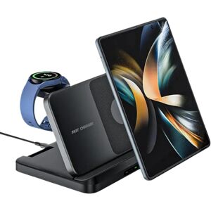 GreenZech (Mirror Black) 3-in-1 Wireless Charger for Samsung Devices with USB Cable, 15W F GreenZech (Mirror Black) 3-in-1 Wireless Charger for Samsung Devices with USB Cable, 15W F