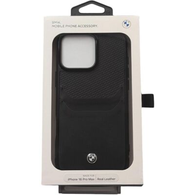 BMW iPhone 16 Pro Max Leather Cardslot Case - Black BMW iPhone 16 Pro Max Leather Cardslot Case - Black