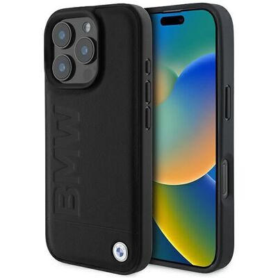 BMW iPhone 16 Pro Max Leather Hot Stamp Case - Black BMW iPhone 16 Pro Max Leather Hot Stamp Case - Black