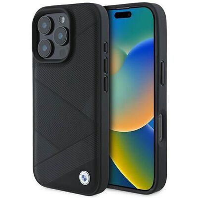 BMW iPhone 16 Pro Leather Crossing Lines Pattern Case - Phone Case BMW iPhone 16 Pro Leather Crossing Lines Pattern Case - Phone Case