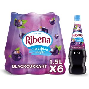 Ribena Blackcurrant Concentrate Cordial - No Added Sugar - 6 Bottles x 1.5L - Co Ribena Blackcurrant Concentrate Cordial - No Added Sugar - 6 Bottles x 1.5L - Co