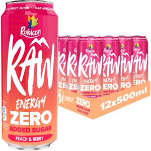 Rubicon RAW 12 Pack Peach & Berry 500ml Energy Drink Zero Added Sugar + 10% Frui Rubicon RAW 12 Pack Peach & Berry 500ml Energy Drink Zero Added Sugar + 10% Frui