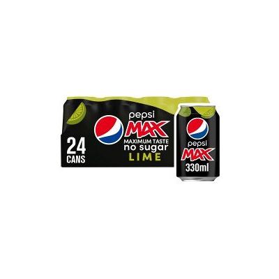 Pepsi Max Lime No Sugar Cola 330ml Can - Pack of 24, Maximum Taste Pepsi Max Lime No Sugar Cola 330ml Can - Pack of 24, Maximum Taste