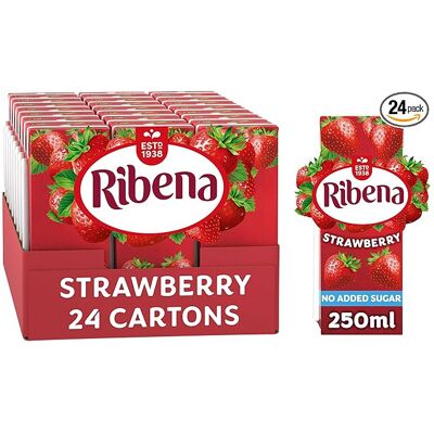 Ribena Strawberry Juice Drink Multipack 24x250ml No Added Sugar Real Fruit Rich Ribena Strawberry Juice Drink Multipack 24x250ml No Added Sugar Real Fruit Rich