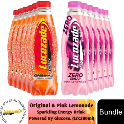 Lucozade Zero Sugar Pink Lemonade & Original Energy 6x900ml Lucozade Zero Sugar Pink Lemonade & Original Energy 6x900ml