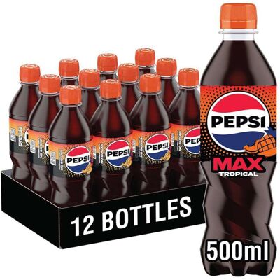 Pepsi Max Tropical, 500ml Bottle (Pack of 12) Pepsi Max Tropical, 500ml Bottle (Pack of 12)