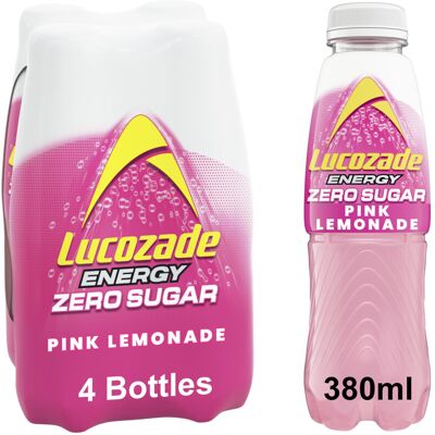 Lucozade Zero Fizzy Drink, Pink Lemonade Flavour, Sugar Free, Low Calorie, 4 Pac Lucozade Zero Fizzy Drink, Pink Lemonade Flavour, Sugar Free, Low Calorie, 4 Pac
