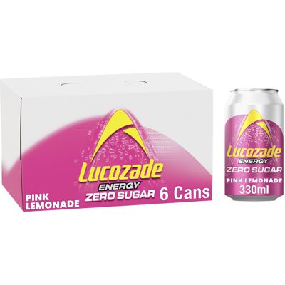 Lucozade Energy Zero Sugar Drink Pink Lemonade 330ml can Pack of 6 Lucozade Energy Zero Sugar Drink Pink Lemonade 330ml can Pack of 6