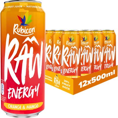 Rubicon RAW 12 Pack Orange & Mango 500ml Energy Drink, 20% Real Fruit Juice, Hig Rubicon RAW 12 Pack Orange & Mango 500ml Energy Drink, 20% Real Fruit Juice, Hig