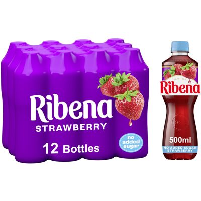 Ribena Strawberry Juice Drink No Added Sugar 500ml - Multipack of 12 Real Frui Ribena Strawberry Juice Drink No Added Sugar 500ml - Multipack of 12 Real Frui