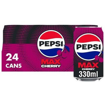 Pepsi Max Cherry No Sugar Cola Cans 24 x 330ml Pepsi Max Cherry No Sugar Cola Cans 24 x 330ml