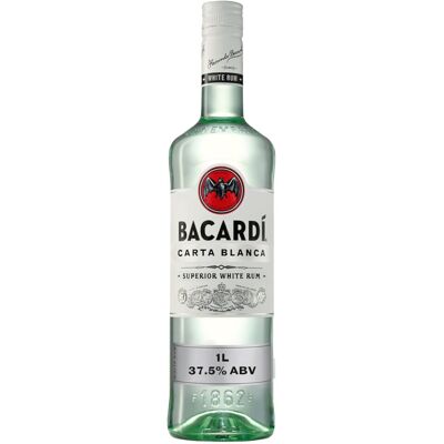 BACARDI Carta Blanca Superior White Rum - 1L / 100cl, 37.5% ABV - Iconic Caribbe BACARDI Carta Blanca Superior White Rum - 1L / 100cl, 37.5% ABV - Iconic Caribbe