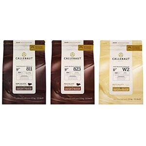 Callebaut, Dark, Milk & White chocolate chips (3 x 2.5kg Bundle) Callebaut, Dark, Milk & White chocolate chips (3 x 2.5kg Bundle)