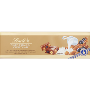 LINDT Milk, Raisin & Hazelnut Gold Bar 300g (Pack of 10) LINDT Milk, Raisin & Hazelnut Gold Bar 300g (Pack of 10)