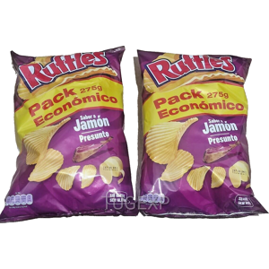 Ruffles Chips Ham BIG SIZE 2 x 275g Corrugated and Crisp Jamon Potato Ruffles Chips Ham BIG SIZE 2 x 275g Corrugated and Crisp Jamon Potato