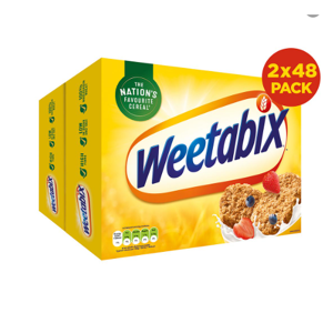 Weetabix 2 x 48 Pack - 100% Wholegrain, High in Fibre, Low Sugar & Fat, British Weetabix 2 x 48 Pack - 100% Wholegrain, High in Fibre, Low Sugar & Fat, British