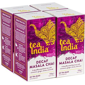 Tea-India Tea India Decaf Masala Chai Tea Bags, 160 Count (4x40), Biodegradable, Rainfores Tea-India Tea India Decaf Masala Chai Tea Bags, 160 Count (4x40), Biodegradable, Rainfores