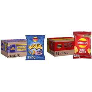 Walkers Wotsits Really Cheesy Snacks, 22.5g (Case of 32) & Ready Salted Crisps, Walkers Wotsits Really Cheesy Snacks, 22.5g (Case of 32) & Ready Salted Crisps,