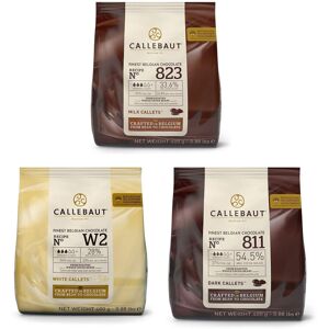 Callebaut Chocolate Bundle 3x400g Milk, Dark and White couverture callets Callebaut Chocolate Bundle 3x400g Milk, Dark and White couverture callets